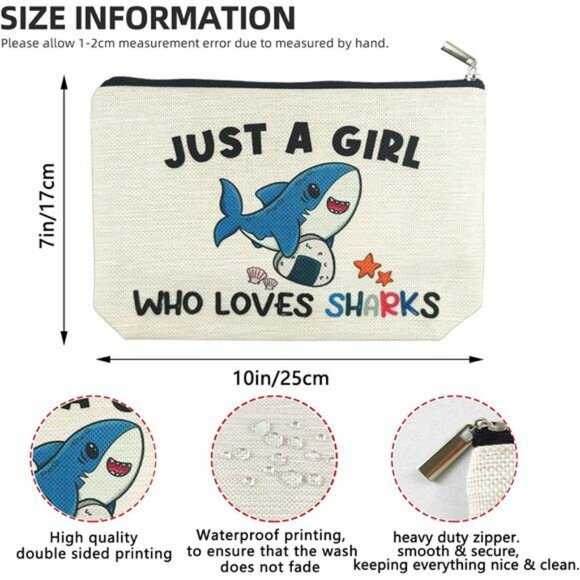 Shark Lover Makeup Bag Cute Cosmetic Pouch Gift for Girls Women Accessories - Picture 3 of 7